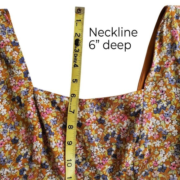 SO Cabin Fever Mustard Multi Floral Midi Dress Tiered Ruffle Hem Cottagecore M - Picture 11 of 16